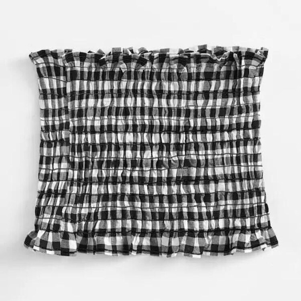 Black and White Gingham Smocked Strapless Top